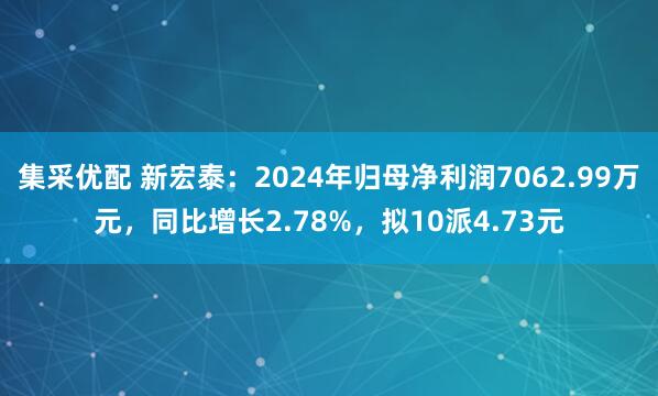 集采优配 新宏泰：2024年归母净利润7062.99万元，同比增长2.78%，拟10派4.73元